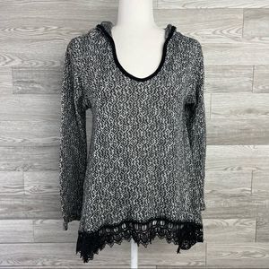 Anthropologie Moon Collection Los Angeles Black Lace Trim Hood Sweater  Medium